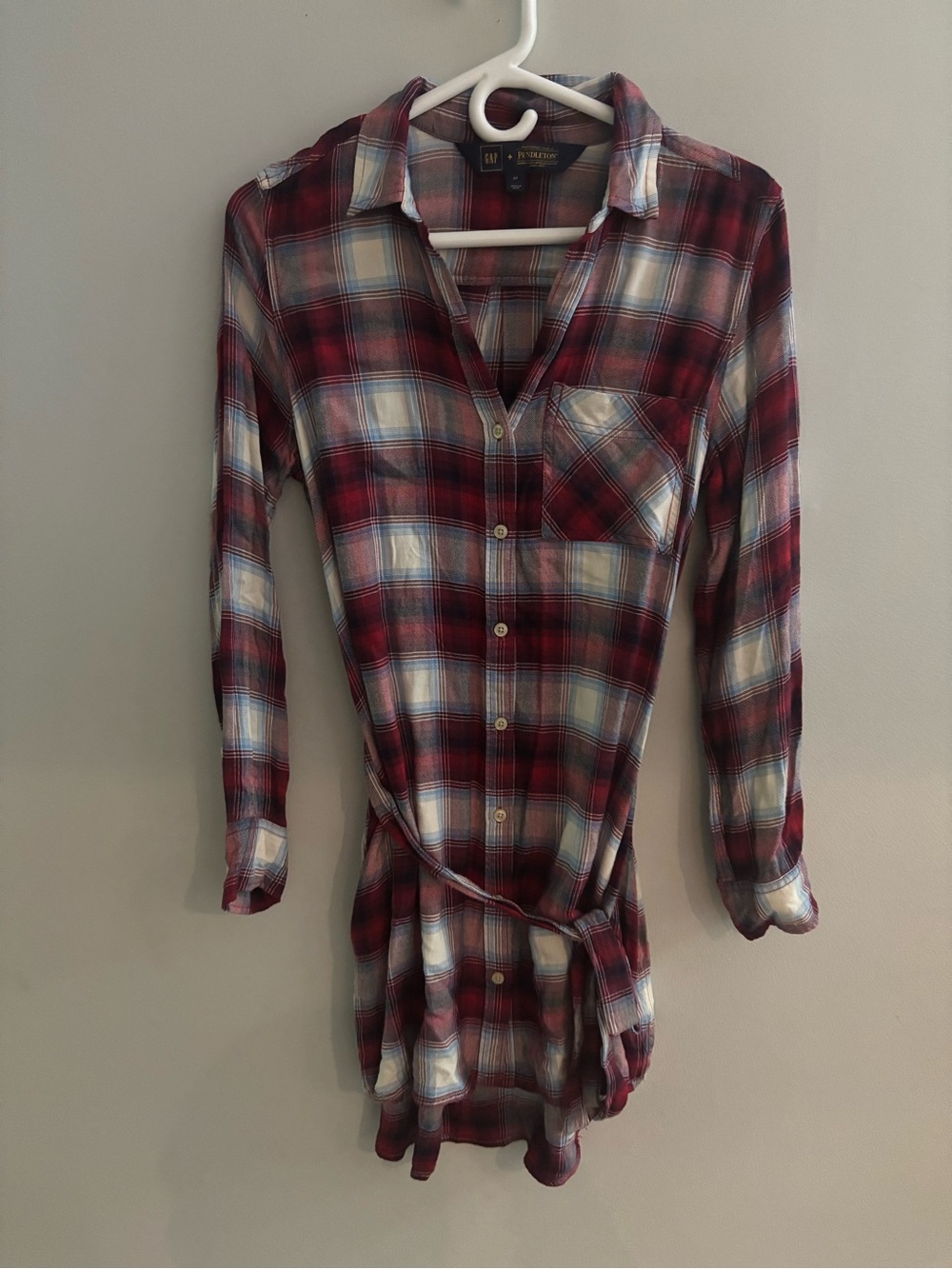 GAP x Pendleton Plaid Flannel Shirt Dress Belted Red Size Small Petite SP